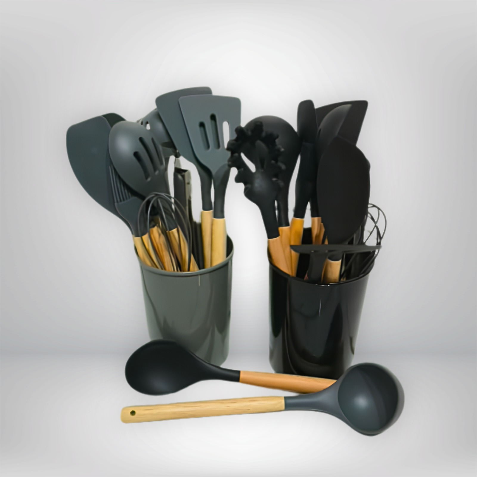 Silicone spoon with wooden handle